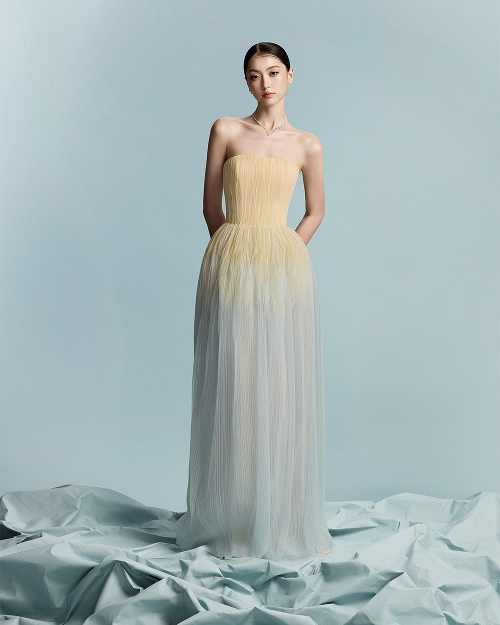 PEONY DRESS - YELLOW-BLUE OMBRE