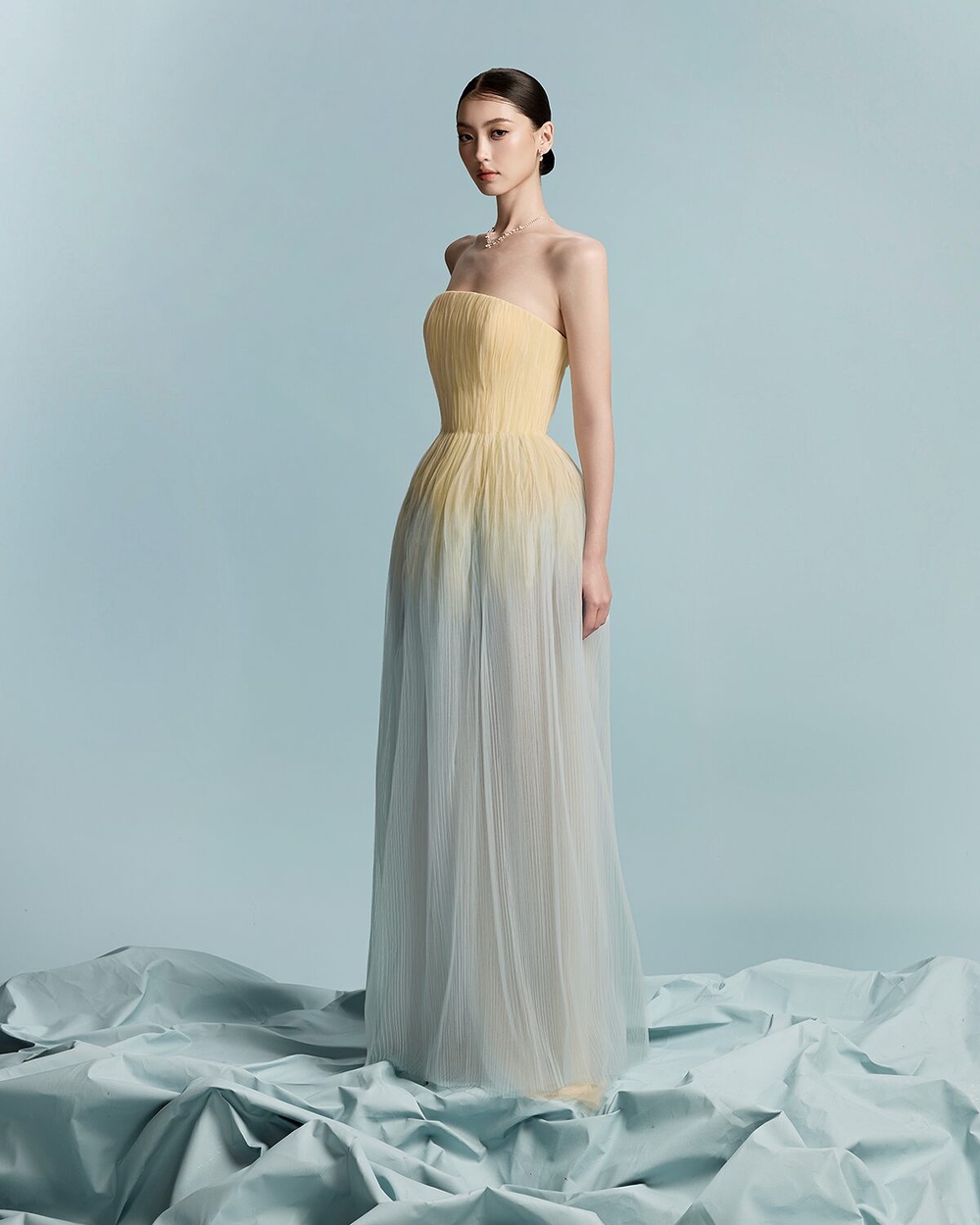 PEONY DRESS - YELLOW-BLUE OMBRE