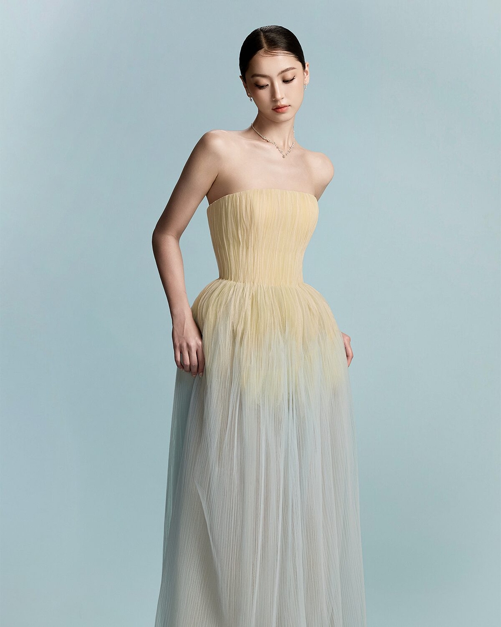 PEONY DRESS - YELLOW-BLUE OMBRE