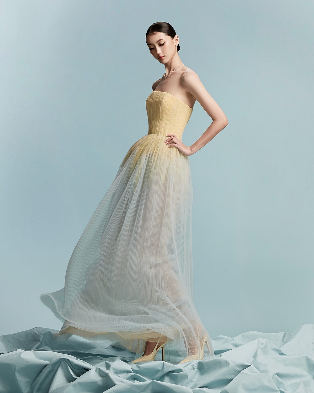 PEONY DRESS - YELLOW-BLUE OMBRE