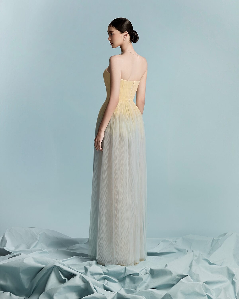PEONY DRESS - YELLOW-BLUE OMBRE