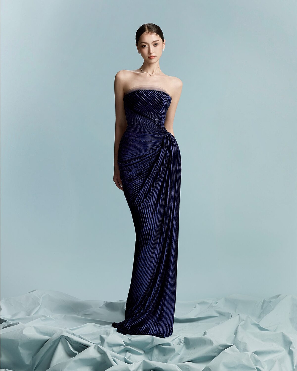 MANOS DRESS - NAVY VELVET